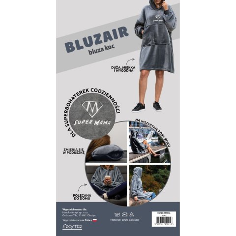 Bluzair SUPER MAMA - Bluza koc - Szary - prezent na dzień matki
