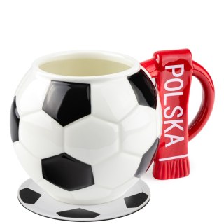 Kubek piłka z szalikiem - Polska i podkładka piłkarska - XXL 700 ml