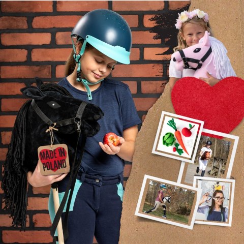 Czarny konik hobby horse duży A3 kantar kary HH