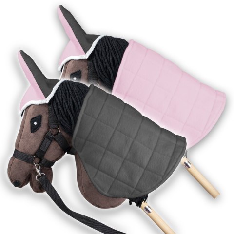Zestaw Skippi - Hobby Horse Gniady - Derka i nauszniki - różowa i szara