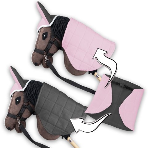Zestaw Skippi - Hobby Horse Gniady - Derka i nauszniki - różowa i szara