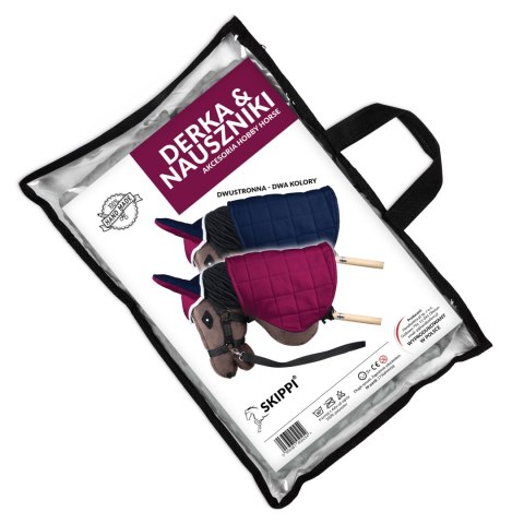 Zestaw Skippi - Hobby Horse Szary - Derka i nauszniki - fuksja i granat