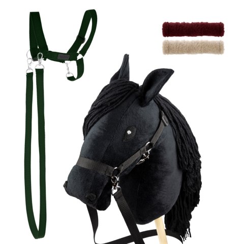 Zestaw Skippi - Hobby Horse czarny i dodatkowy kantar - ciemny zielony