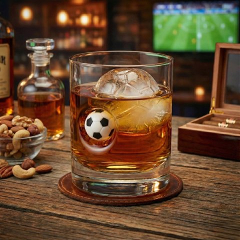 Szklanka do whisky z piłką - prezent dla kibica, piłkarza, faceta, męża